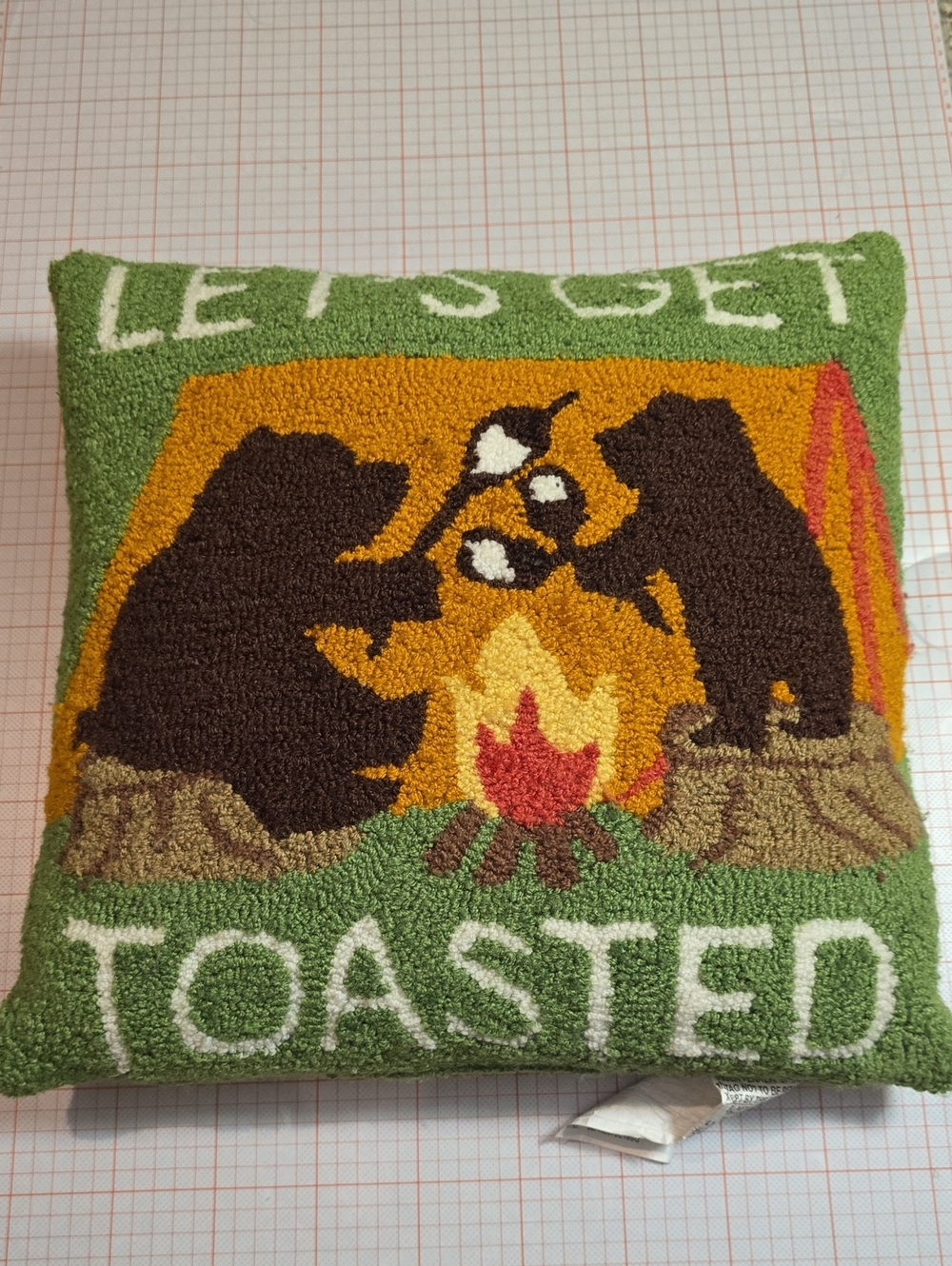 Let’s Get Toasted Green Decorative Throw Pillow - Campfire Bear Design